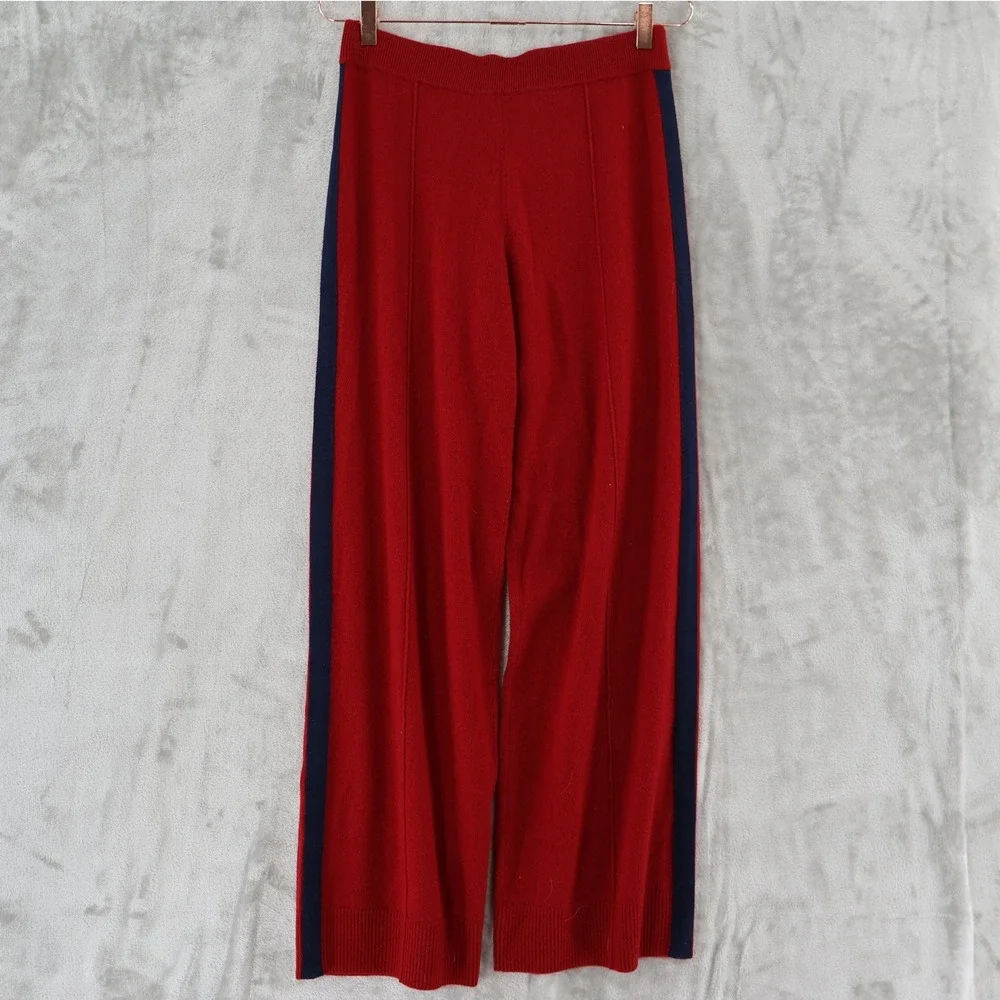 J.Crew Collection Cashmere Track Pants Women M Red Wide Leg Side Stripe $298 NWT - Picture 2 of 16